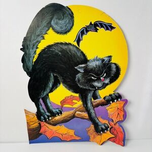 Vintage‎ Eureka Die Cut Double Sided Black Cat With Moon Halloween Decoration